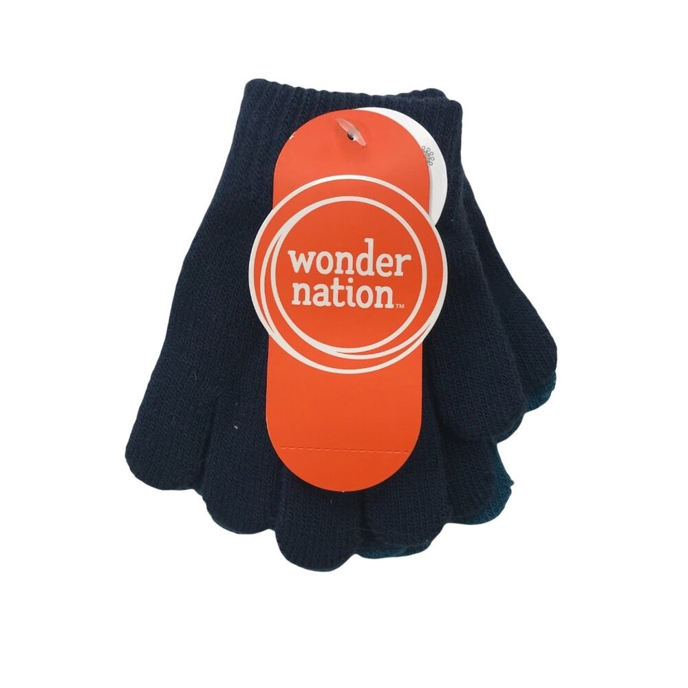2 Pair Pack Wonder Nation Kids One Size Knit Gloves One Blue One Navy New